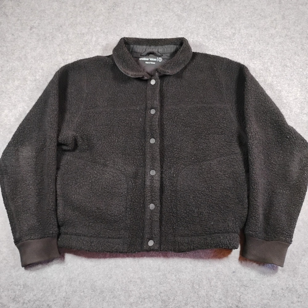Outdoor Voices MegaFleece Snap Jacket Black Wool Blend Women Small Bomber Fleece